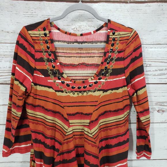 Wrangler Women's Cotton Blend Beaded Striped Long Top Size Large - Picture 2 of 12